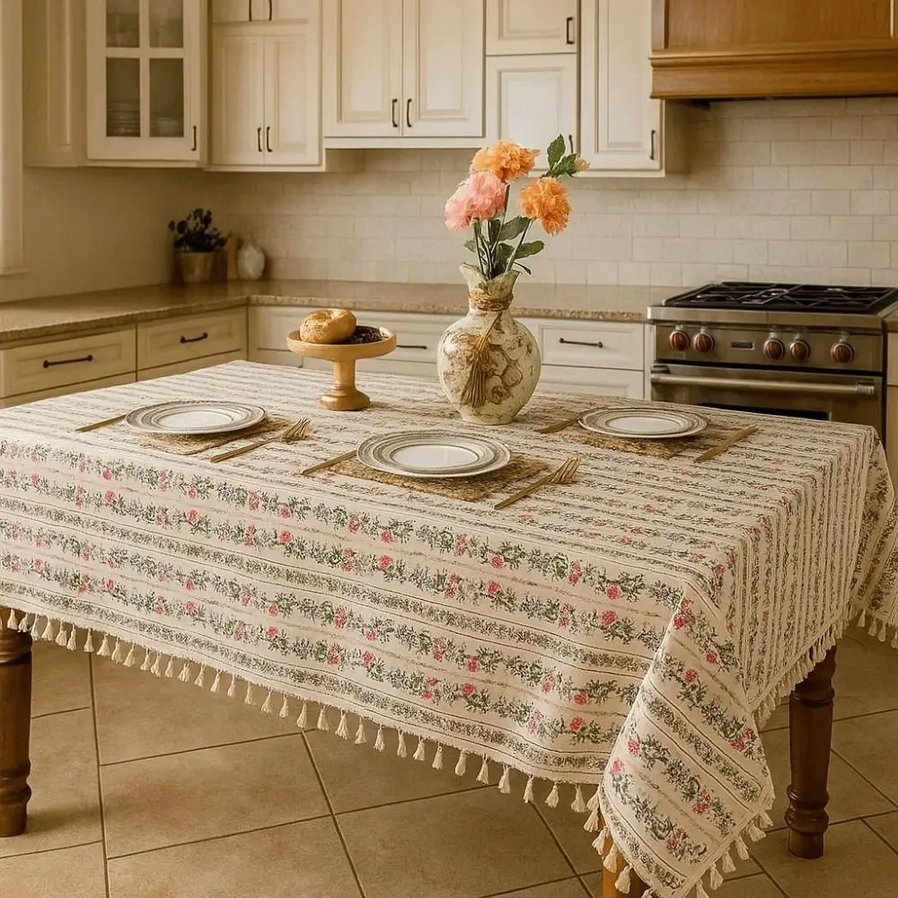 

Rectangular Printed Tassels Tablecloth Party Supply Smooth Table Cover Cloth Anti-Slip Anti-splash Water Desk Protection Cover