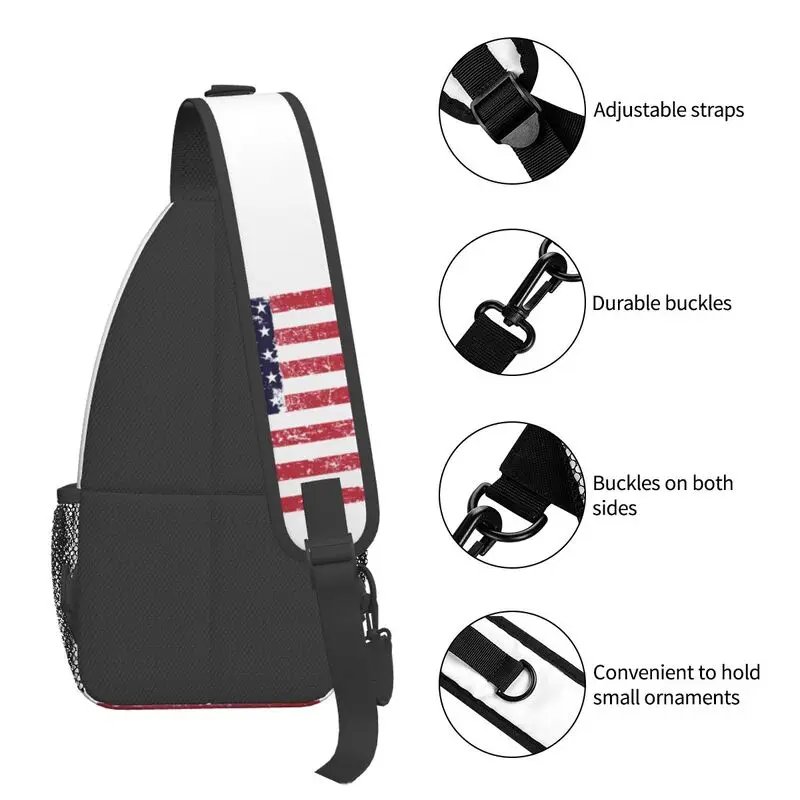 Borse a tracolla Casual con bandiera americana Grunge per il campeggio stati uniti USA Stars Stripe Crossbody Chest Backpack spalla Daypack