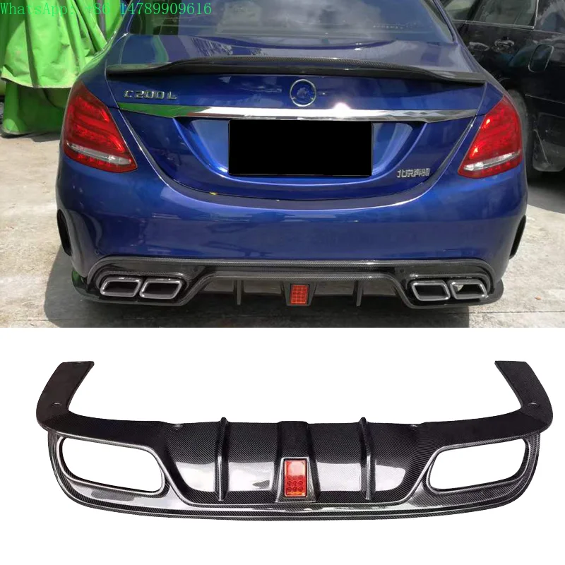 Complete OEM Facelift Conversion & Custom BuildCMST Style C-Class W205 C180 C200 C260 Carbon Fiber Rear Diffuser With Light For