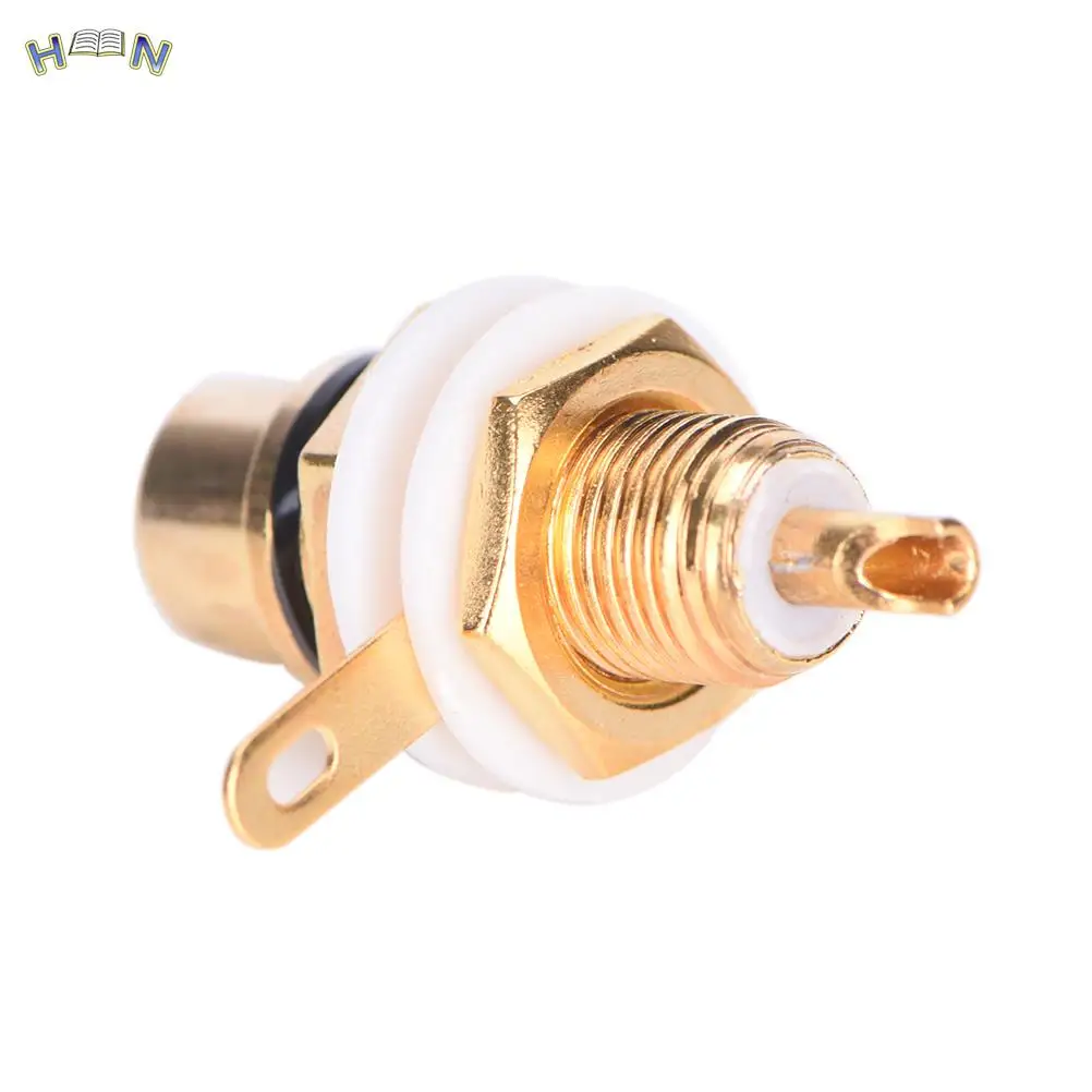 RCA Female Jack 10pcs Plated Rca Connector Gold Panel Mount Chassis Audio Socket Plug Bulkhead White Cycle With Nut Solder Cup