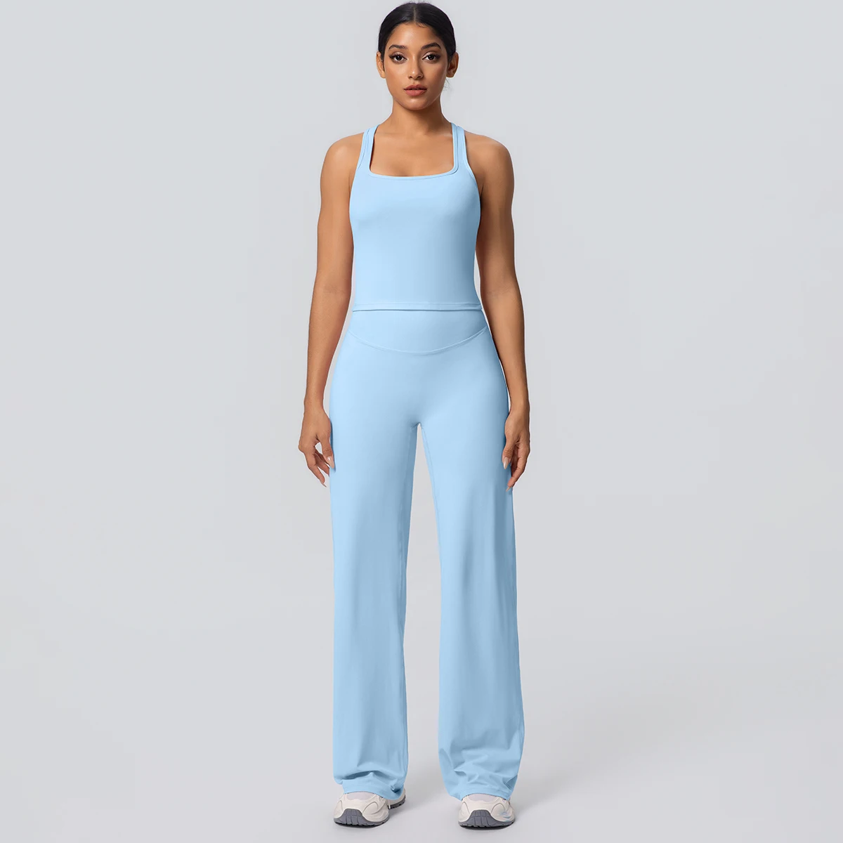 Frauen Sport Yoga Set Gym Schnell Trocknend Pfirsich Butt Yoga Hosen Einfarbig Schlank Schöne Zurück I-förmigen weste Yoga Set – Detail 29