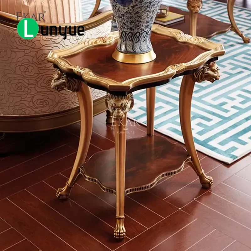 Luxury French Classic Style Gilded Lion Side Table Elegant Gold Finish End Table for Living Room Bedroom Sofa Corner