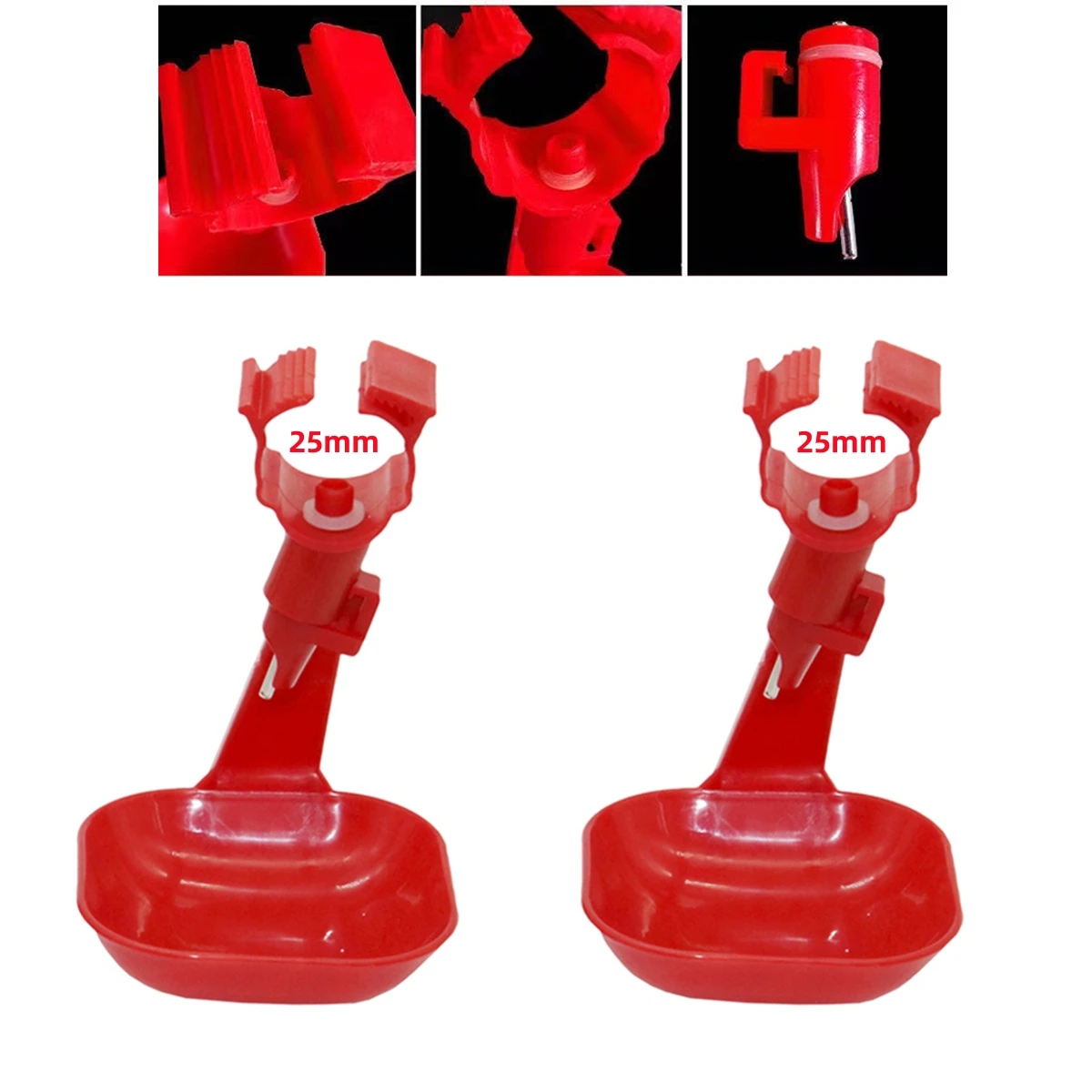 20 Sets Duck 360 Degrees Rotatable Automatic Nipple Drink Bowl 25mm Round Tube Red Hanging Cup Stainless Steel Drinking Nozzle