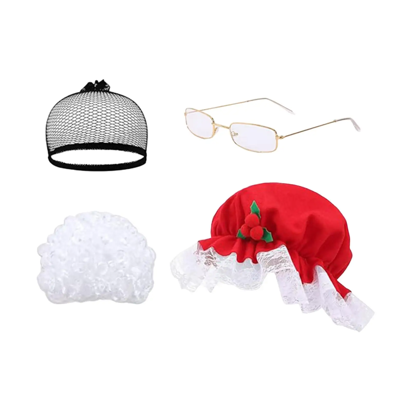 Peluca de Mamá Noel, Conjunto de Disfraz de Mamá Noel: Accesorios para Fotos, Decoraciones, Peluca de Santa para Actuaciones, Navidad, Cosplay, Carnavales