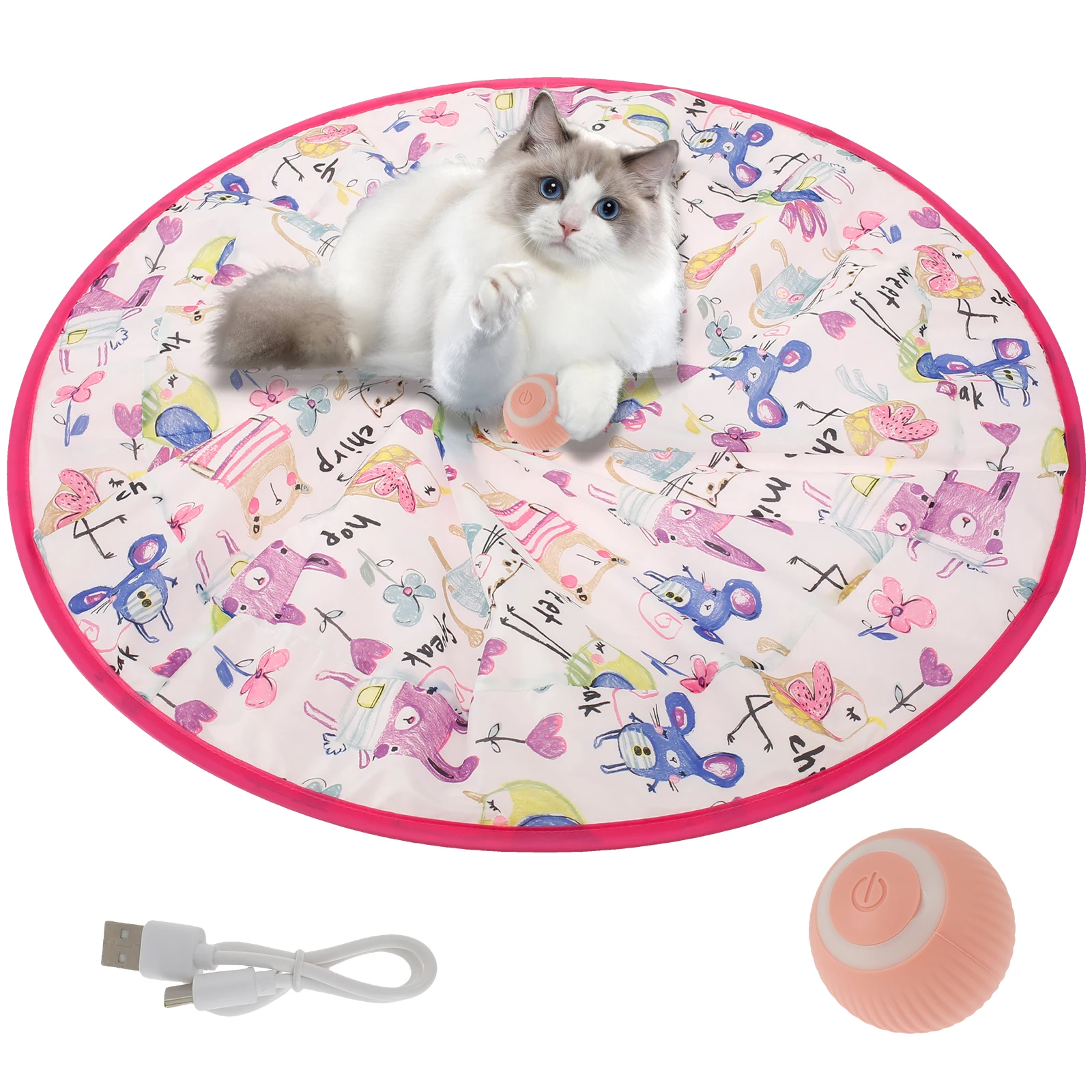 Cat Ball Hunting Exercise Mat Simulate Cat Interactive Hunting Toy Rechargeable Indoor Simulation Hunting Toys for Cats Boredom