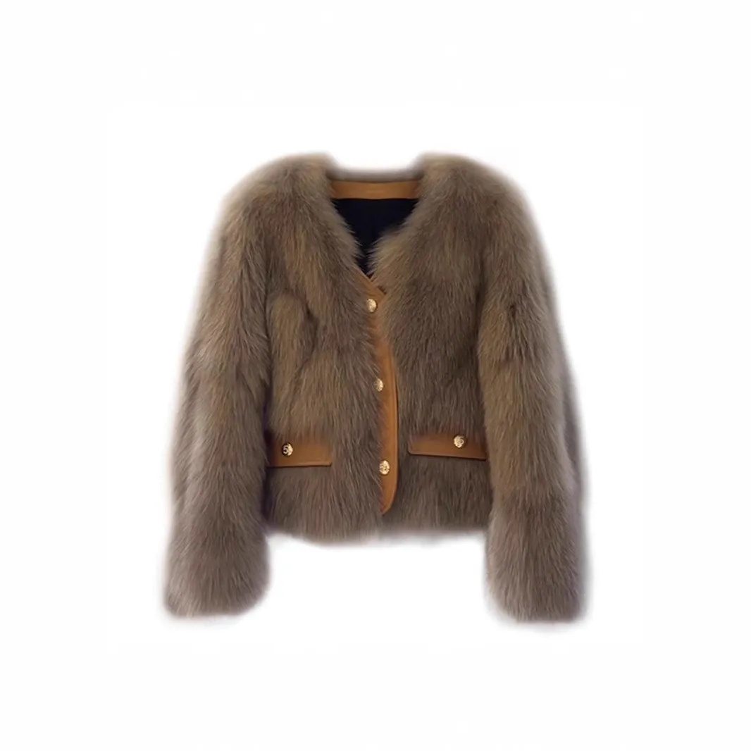 V Neck Patchwork Coat Regular Length Elegant with Commuter No Hood Long Sleeve Regular Sleeve Women Winter Jacket