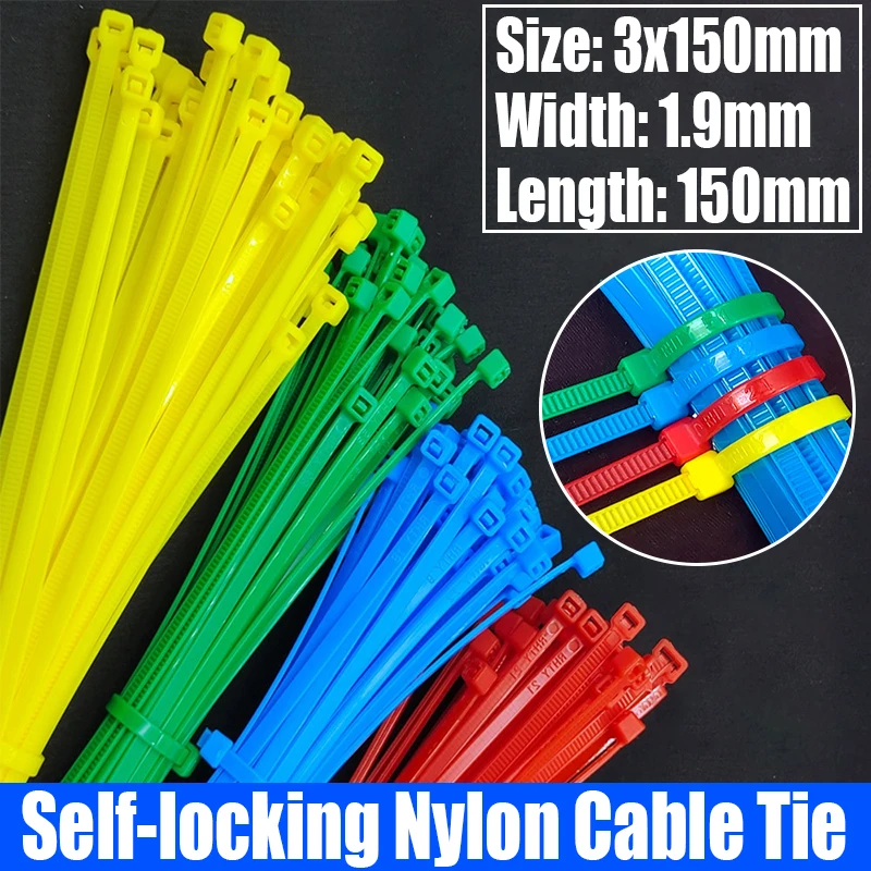 

1000PCS Colored Self-locking Plastic Nylon Cable Tie Zip Wrap Strap Nylon Cable Tie Cable/Wire Fastening Ring 3x150mm