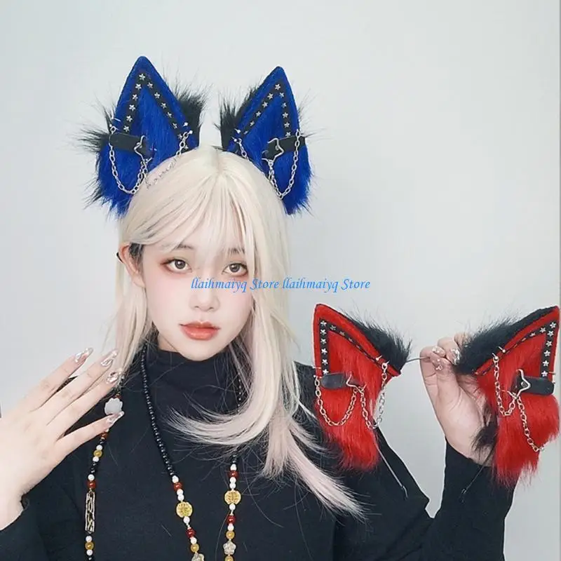 573B Metal Animal Wolf Ear Headband With Star Decors and Bendable Design For Cosplay Party Halloween Gathering Dressingup