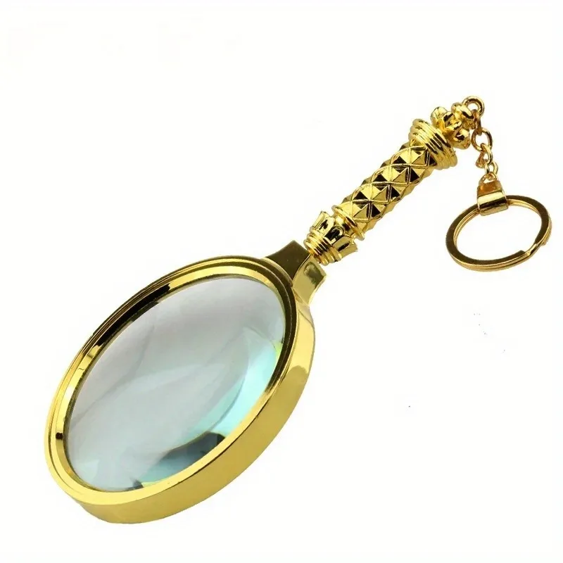 1Pc 70/80mm High Magnification Full Gold Gift Magnifying Glass with Handle Reading Loupe Detachable Keychain