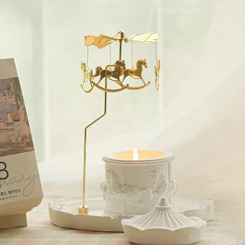 Christmas Scented Candle Set Carousel Sculpture Gypsum Aromatherapy Candles Jewelry Tray Fragrance Day Home Decorative Gift