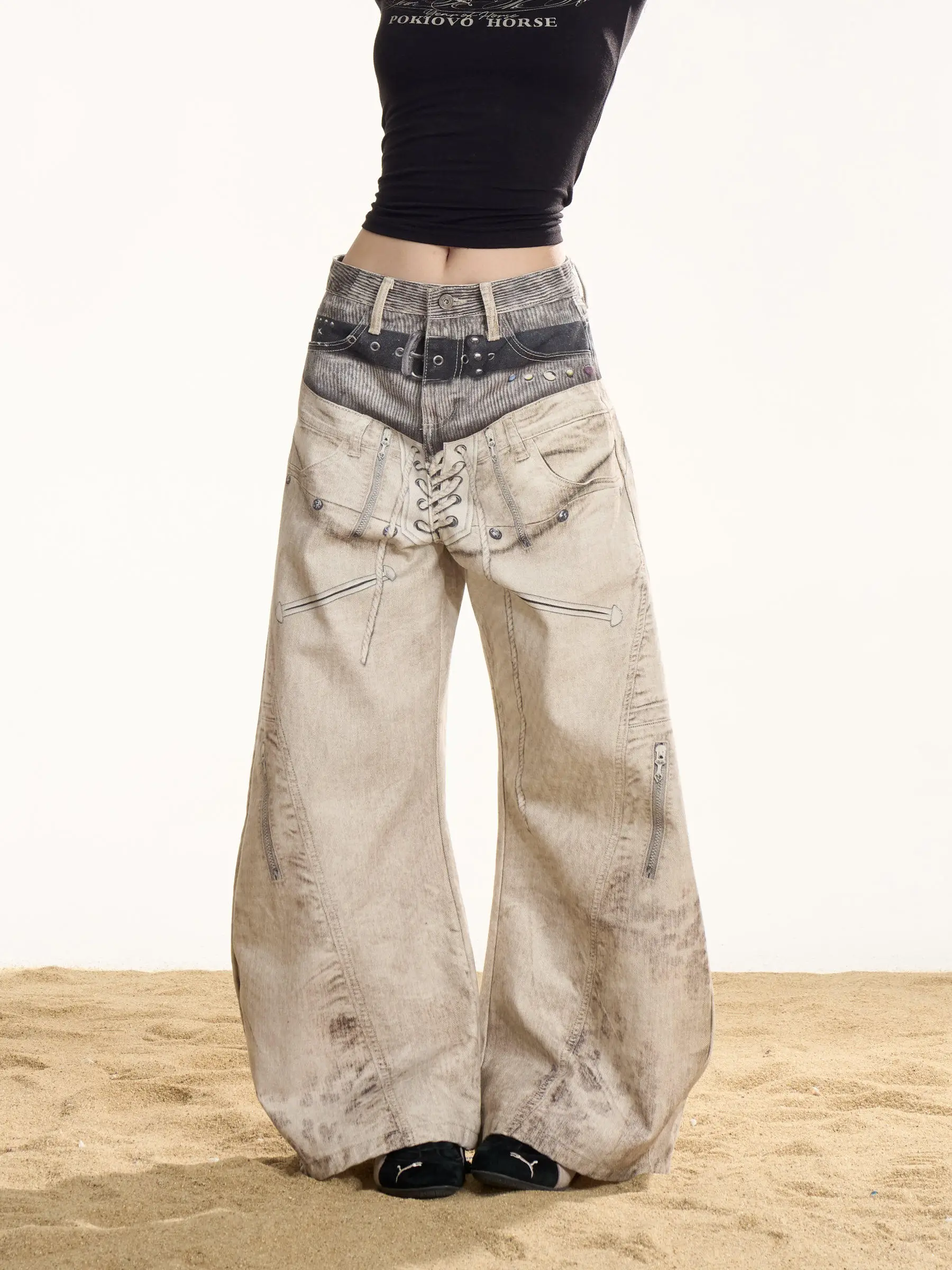 

Personalized Pattern Printed Loose Casual Jeans Women 2026 New Streetwear Wide Leg Straight Denim Pants