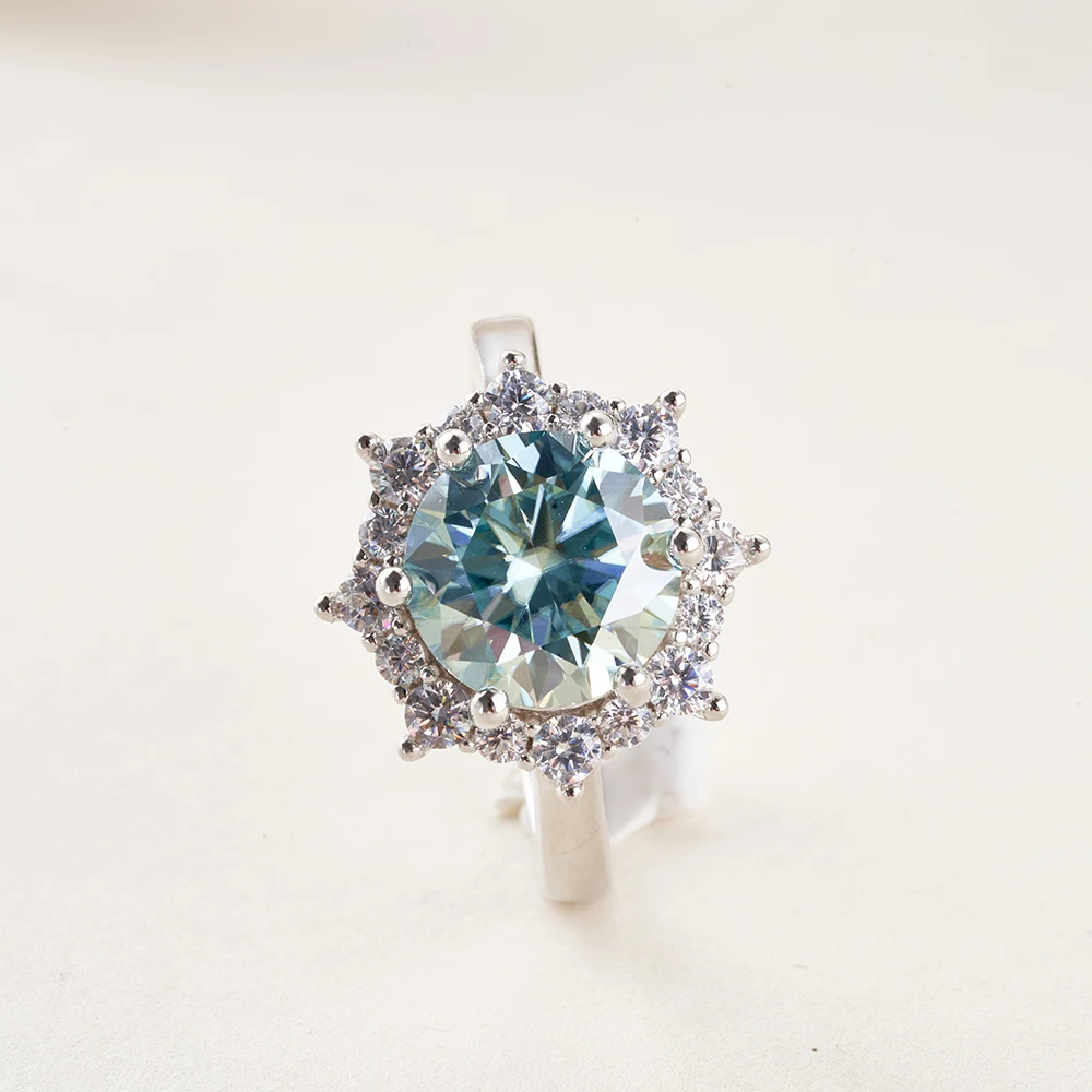 3CT 9mm Pink blue green color moissanite ring with certificate 925 sterling silver ring pass diamond tester finger jewelry
