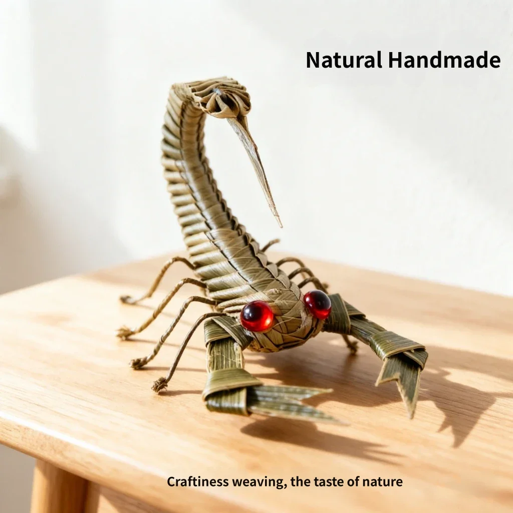 Pure handmade grass woven simulation scorpion, Chinese intangible cultural handmade products, creative small ornaments