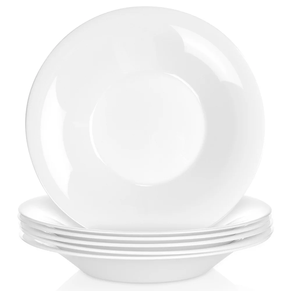 Vilde Diepe Borden Set - 6 Stuks - 400 ml - Opaalglas - Ø 21,5 cm - Wit - Soepborden & Pastaborden - Vaatwasser- en Magnetronbestendig