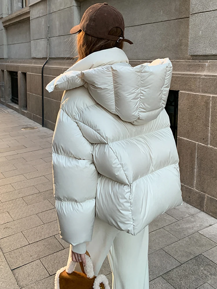 FSMG Fashion Solid Parkas Downcotton-padded Hooded Coat Women's Cropped Cotton Puffer Jacket Thick Cotton Padded Female Overcoat