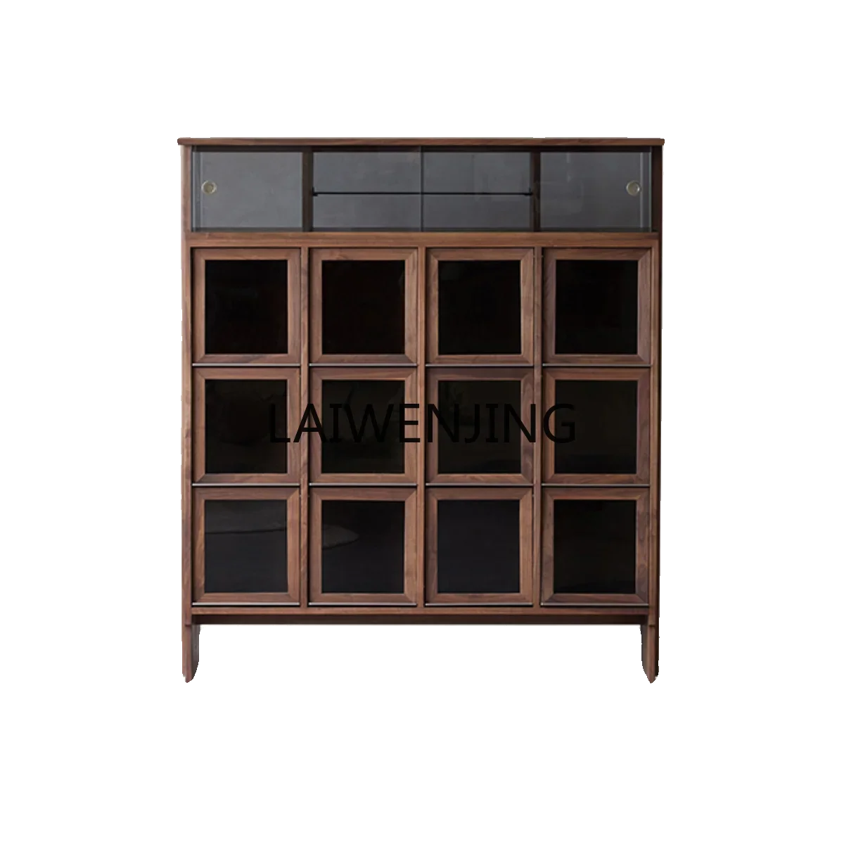 HLZ new Chinese solid wood tea cabinet simple display retro black walnut wine cabinet