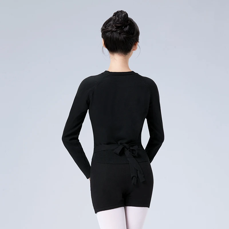 Autumn Winter V Neck High Waist Blouse Girls Ladies Long-sleeve Dance Tops Women Adult Ballet Wrap Sweater