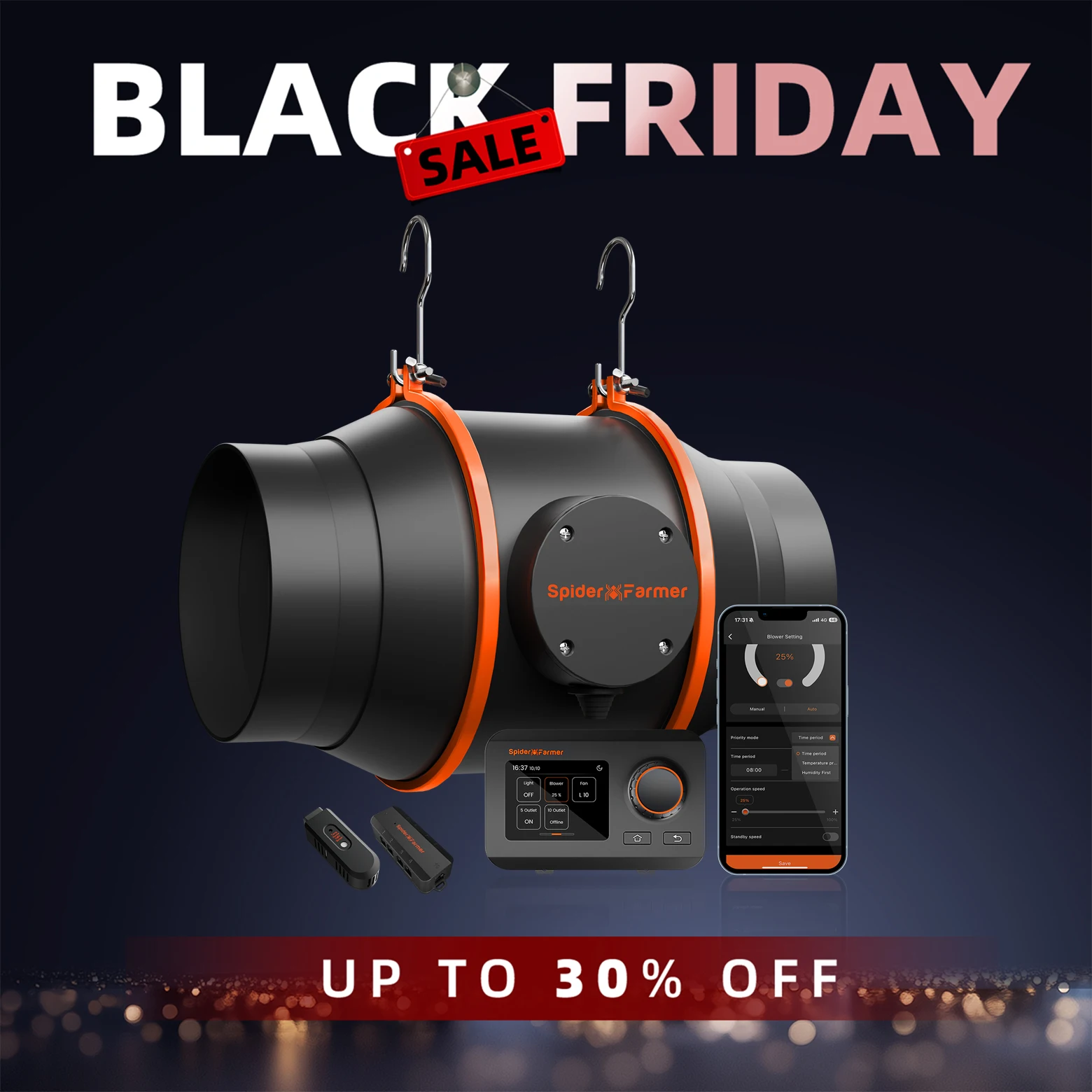 مروحة سبايدر فارمر 4 بوصة/6 بوصة مع وحدة تحكم GGS، تحكم ذكي في التطبيق، مروحة تبريد هواء تهوية لخيمة النمو #1