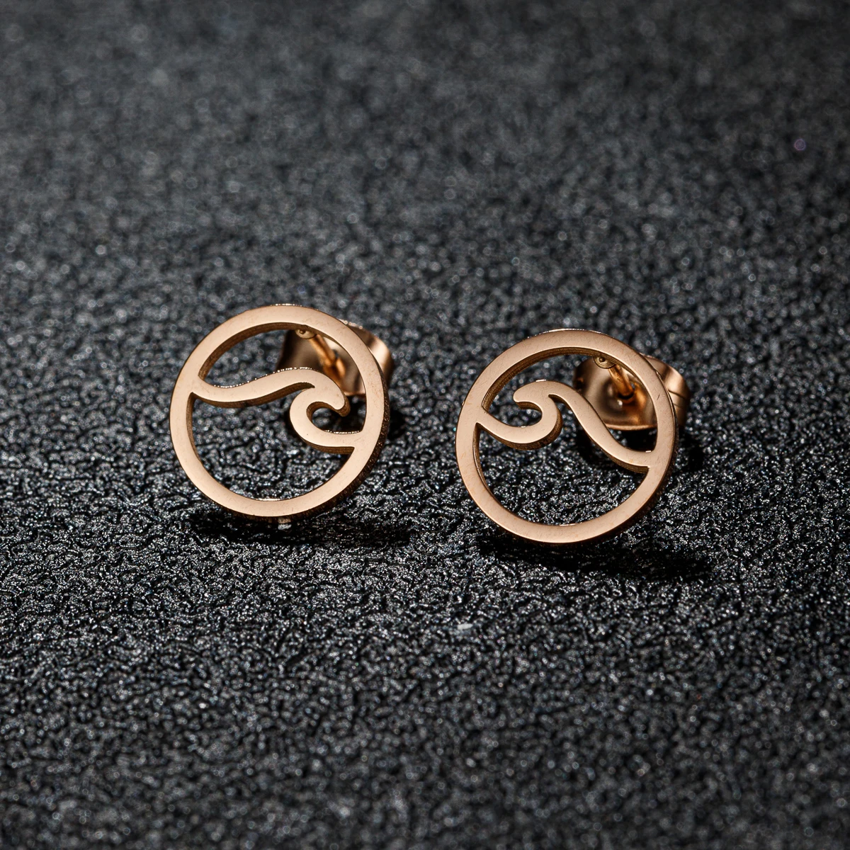Simple Round Design Sea Wave Earings Geometric Ocean Surf Stud Earrings Stainless Steel Jewelry Gift Wholesale Pendientes - view 4