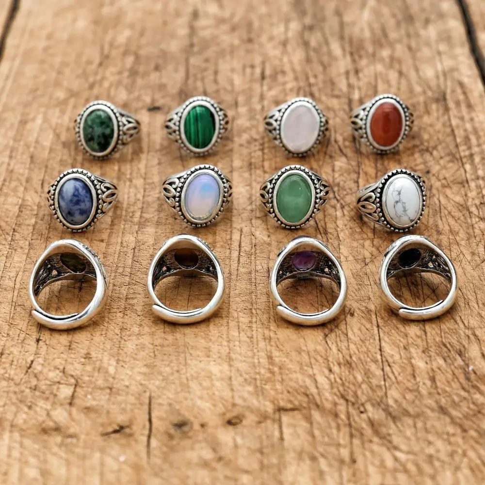 10*14mm Natural Stone Vintage Ring Antique Jewelry Adjustable Tiger Eye Rings for Women Men Large Stone Party Jewelry Gift view 3