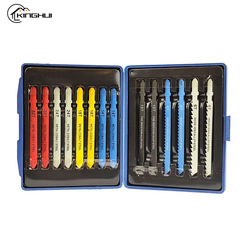 14pcs Jigsaw Blade Assorted T-shank Set Metal Steel Jigsaw Blade Set Fitting For Plastic Metal Cutting Woodworking Tool