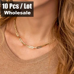 10PCS 2024 Hot Fashion Paperclip Link Chain Women Necklace Stainless Steel Gold Color Chain Necklace for Women Men Jewelry Gift