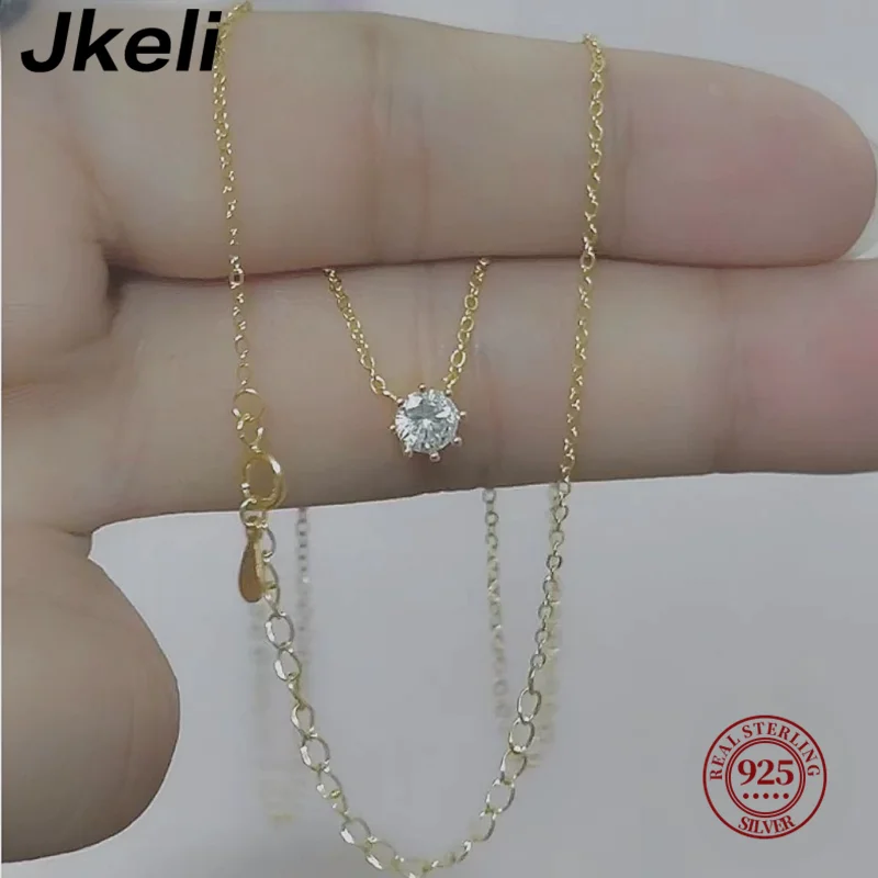 

Jkeli 925 Sterling Silver 18k Gold Plated Eight Claw Necklace Single Sparkling Zircon Clavicle Chain for Women Wedding Jewelry