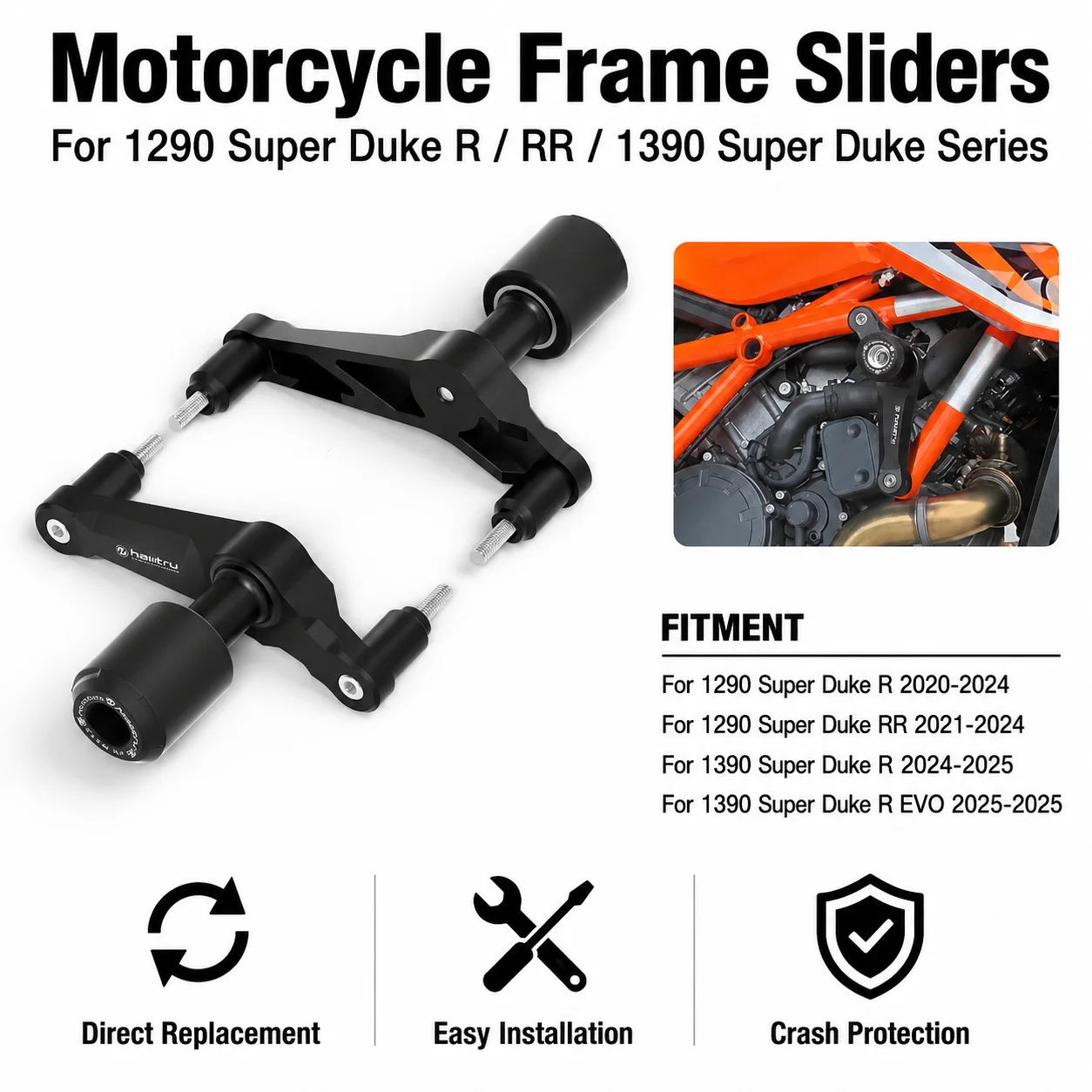 for KTM 1390 1290 Super Duke R RR EVO 2020-2024 Motorcycle Frame Sliders Crash Protection Aluminum+Nylon Fiberglass