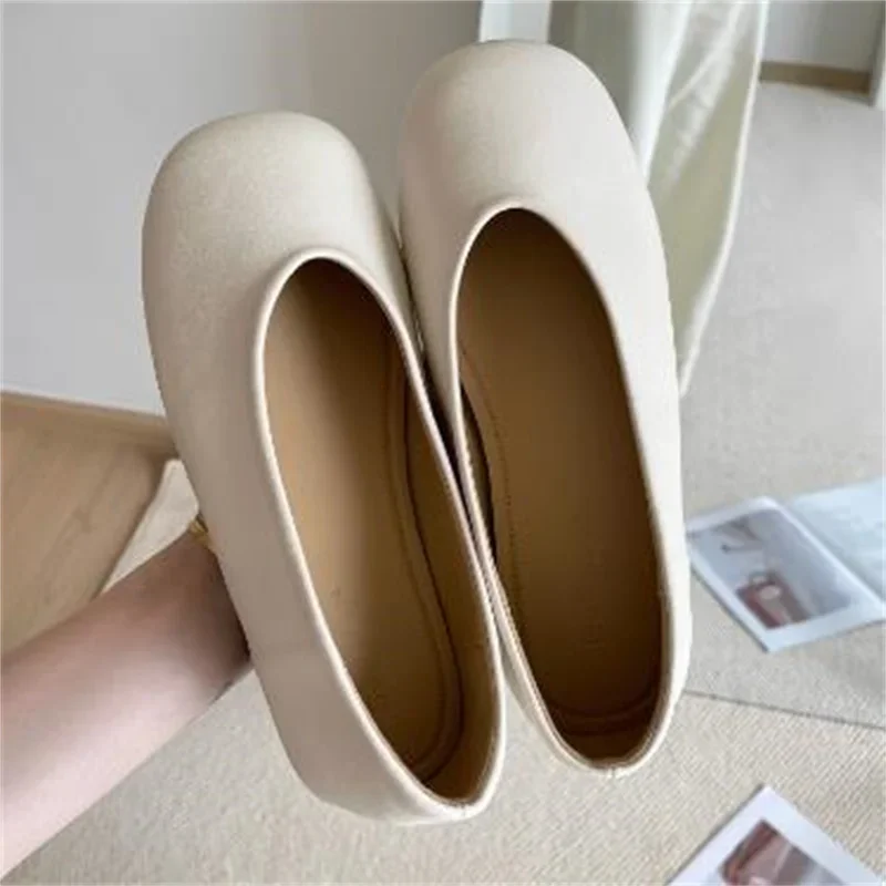 

Sewing Lines Single Shoes For Ladies Round Toes Womens Solid Female Flat Heels Shallow Zapatos Mujer PU Leather Chassure Femme