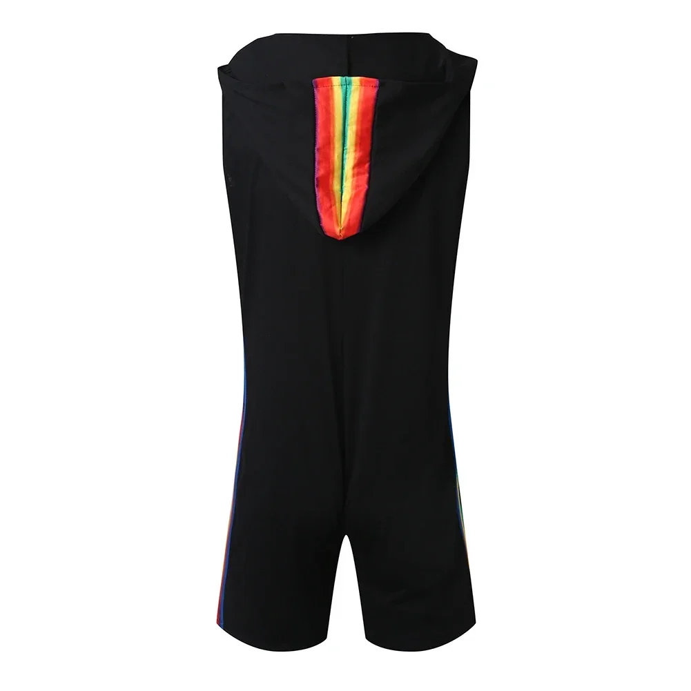 Brand New For Fitness Fitness Jumpsuit Sexy Men Bodysuit Quick Drying Jumpsuit Rainbow Printed Sleeveless Jumpsuit