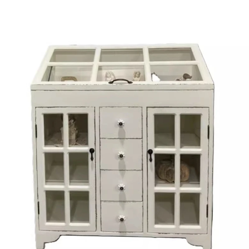Retro medieval multi-level display cabinet home living room side cabinet