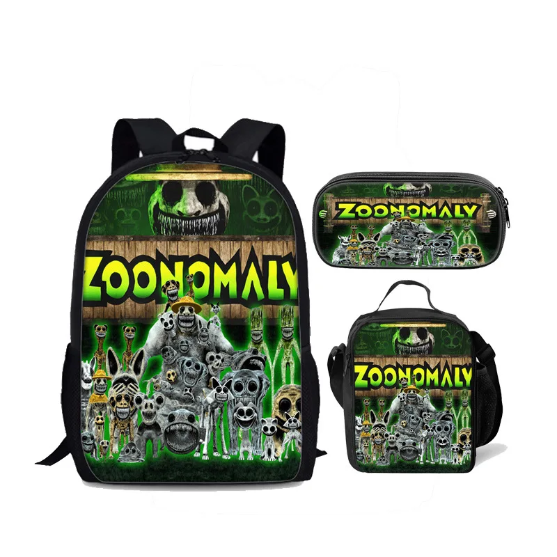 Popular Youthful Novelty Zoonomaly 3D Print 3pcs/Set Student Travel bags Laptop Daypack Backpack Lunch Bag Pencil Case