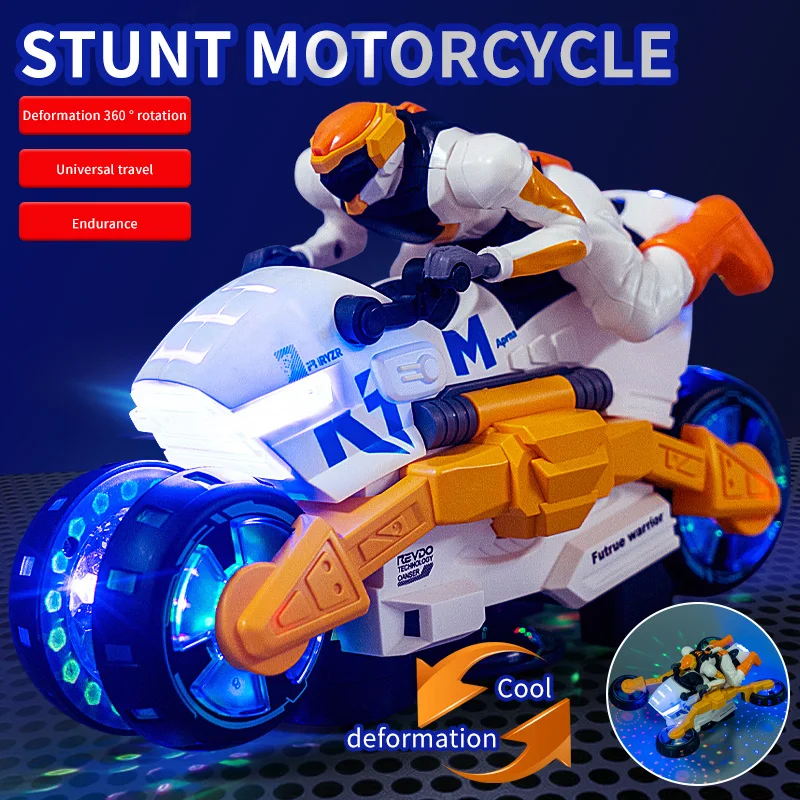 Electric Stunt Deformation Motorcycle Rotating Light Music Deformation Motorbike Interactive Toys Car Xmas Gifts