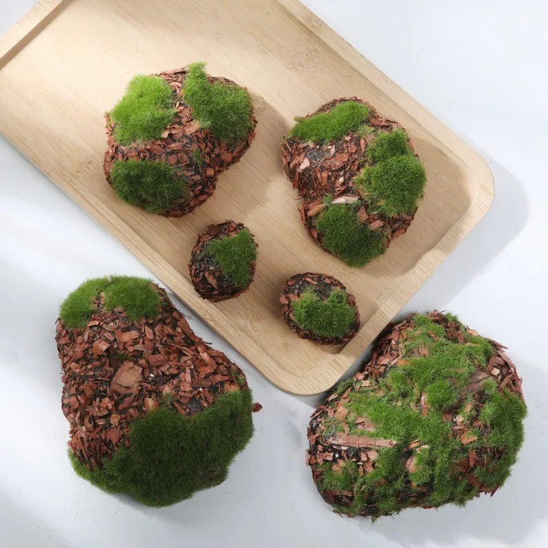 Simulation Foam Flocked Moss Stones Balls Faux Moss Rock Decor for Micro‑landscape Bonsai Window Scene DIY Craft Accessory