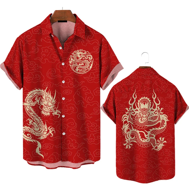 3d Printed 2024 Chinese Dragon Shirt Men Women Fashion Summer Hawaiian Shirt Fashion Top Loose Short Sleeves Blouse Clothing