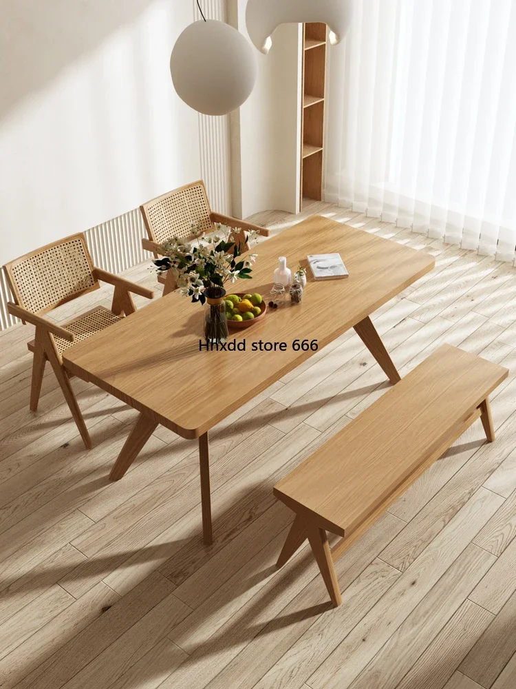 All solid wood dining table and chairs combination modern simple rectangular Chinese home