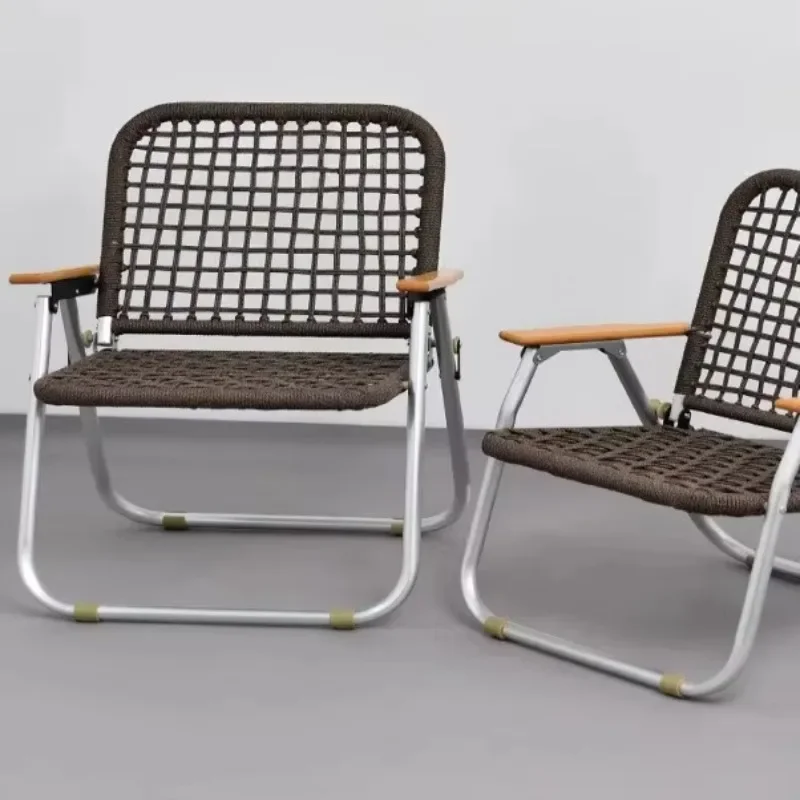 A13 Outdoor Camping Portable Folding Chair Aluminum Alloy Round Tube Braided Rope Single Chair Backrest For Easy Lying