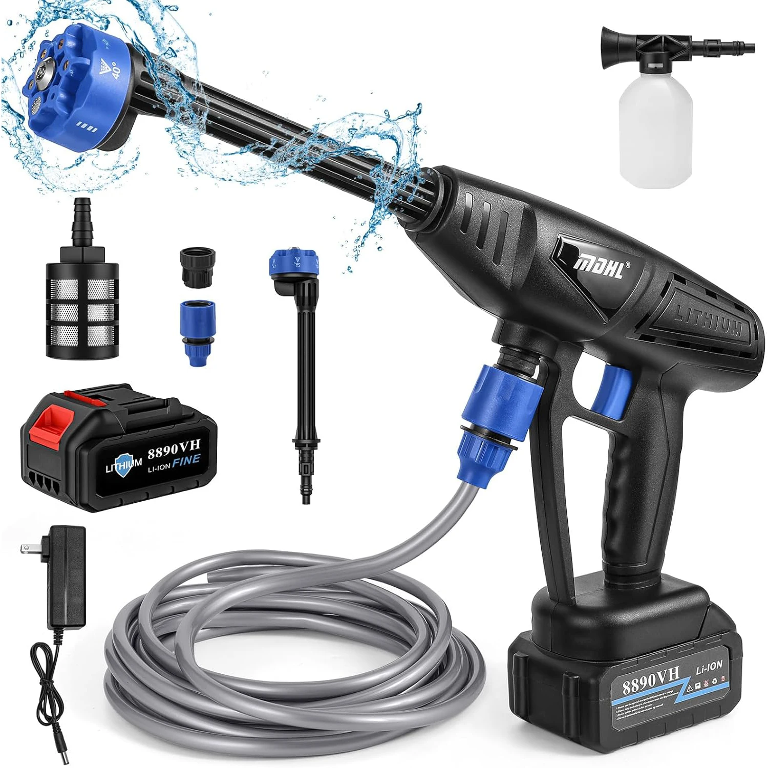 Cordless High Pressure Car Washer Water Gun,6-in-1 Wireless Spray Nozzle Generator,Bushless Cleaning Machine for Home Garden