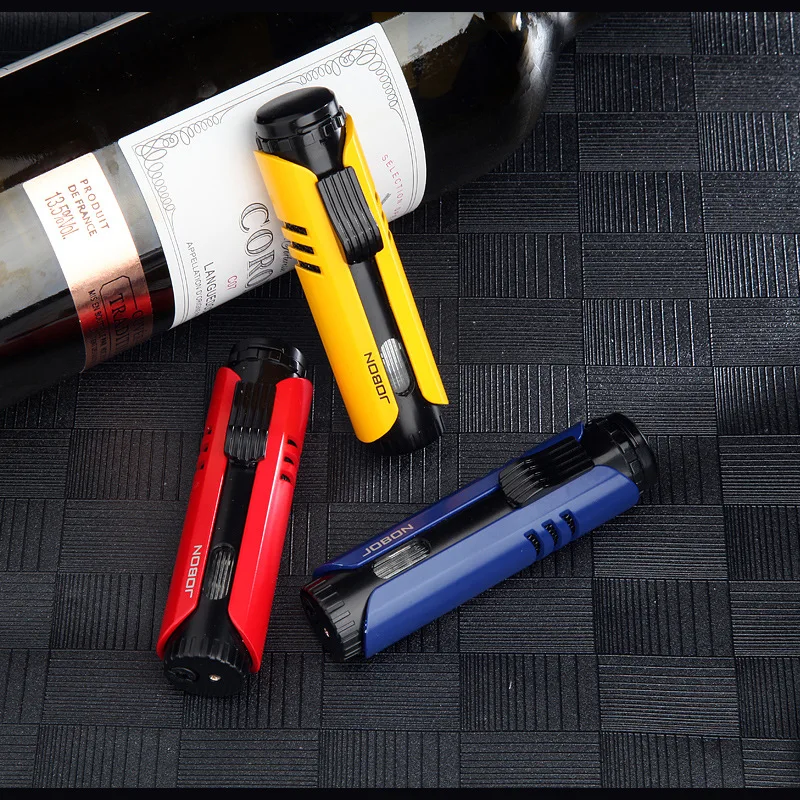 Strip Shape Butane Gas Cigar Lighter Windproof 1 Flame Jet Torch Lighter Pocket Metal Cigarette Briquet Cigar Accessory