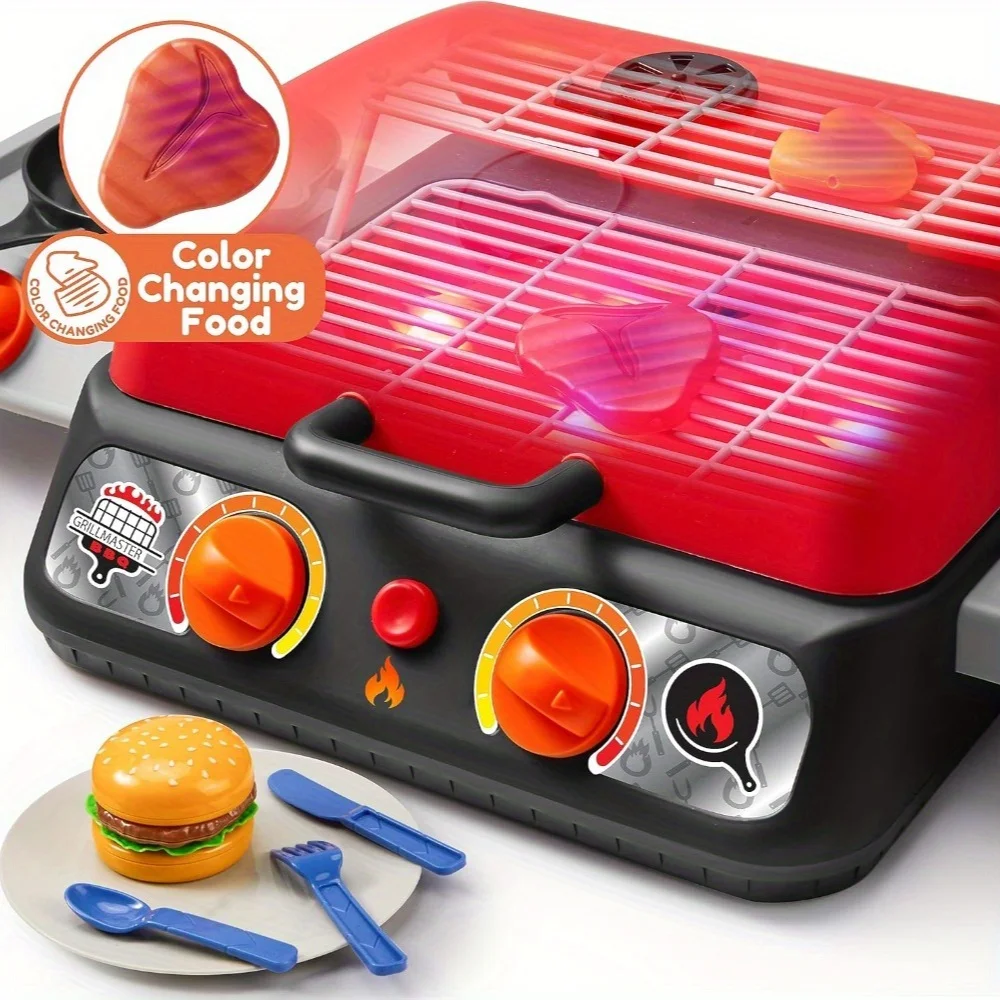 JOYFY キッズBBQグリルプレイセット キッチンおもちゃセット 煙と光付き 色が変わる食べ物 男の子 女の子 子供 誕生日プレゼント