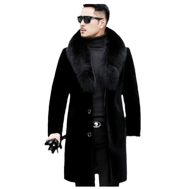 

New Arrival Men's Mid To Long Style Fur Integrated Imitation Mink Fur with Thick and Warm Men's Coat