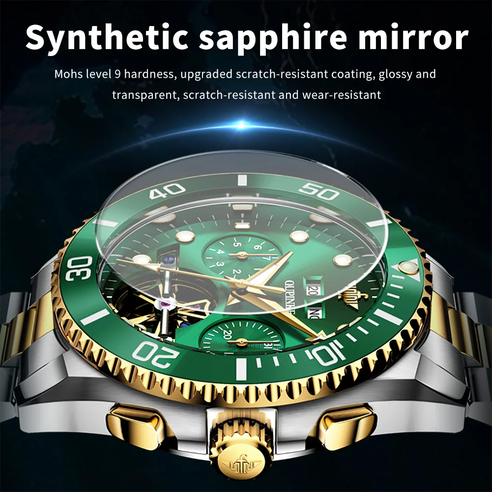 OUPINKE 3229, мужские часы, элитный бренд, автоматические механические часы для дайвинга, полые часы с маховиком, календарь недели, мужские спортивные часы