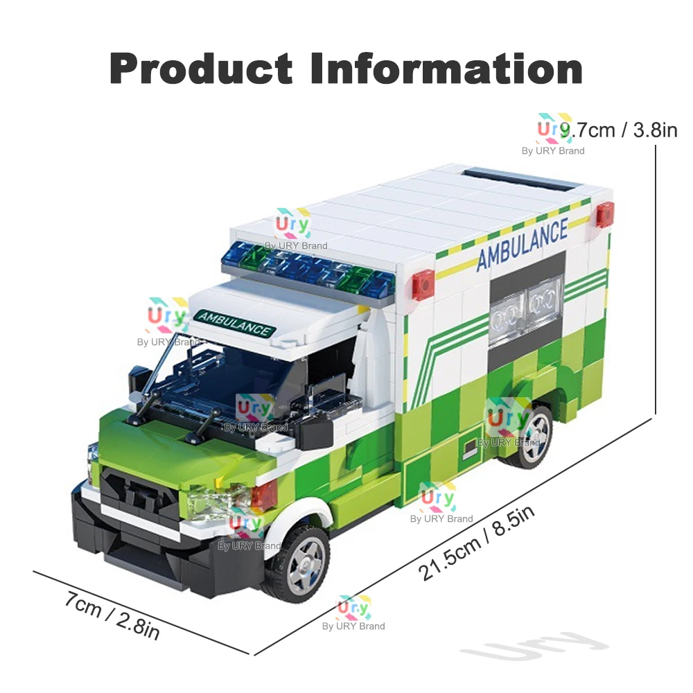 City Series Traffic Green Ambulance Escort Car Van Vehicle Technical Set Model MOC Building Blocks DIY Toys for Children Gifts
