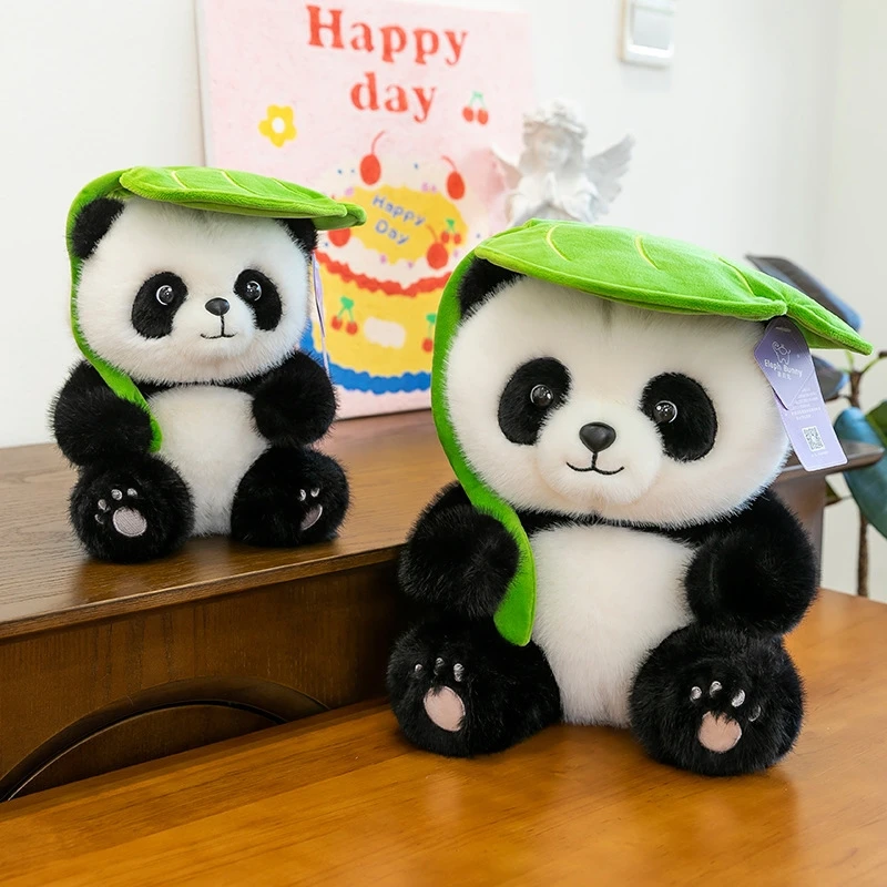 Lindo juguete de peluche de Panda de hoja, almohada de peluche suave, regalo para niños, diseño auténtico, muñeco de Panda de hoja, almohada para abrazar para niños