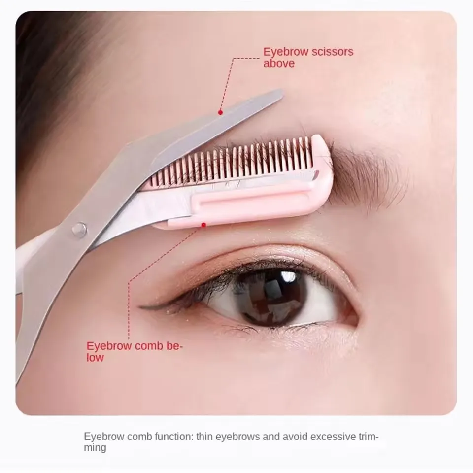 Safe Eyebrow Scissors with Comb Stainless Steel Eyelashes Trimmer Portable Makeup Beauty Shaver gallery 2