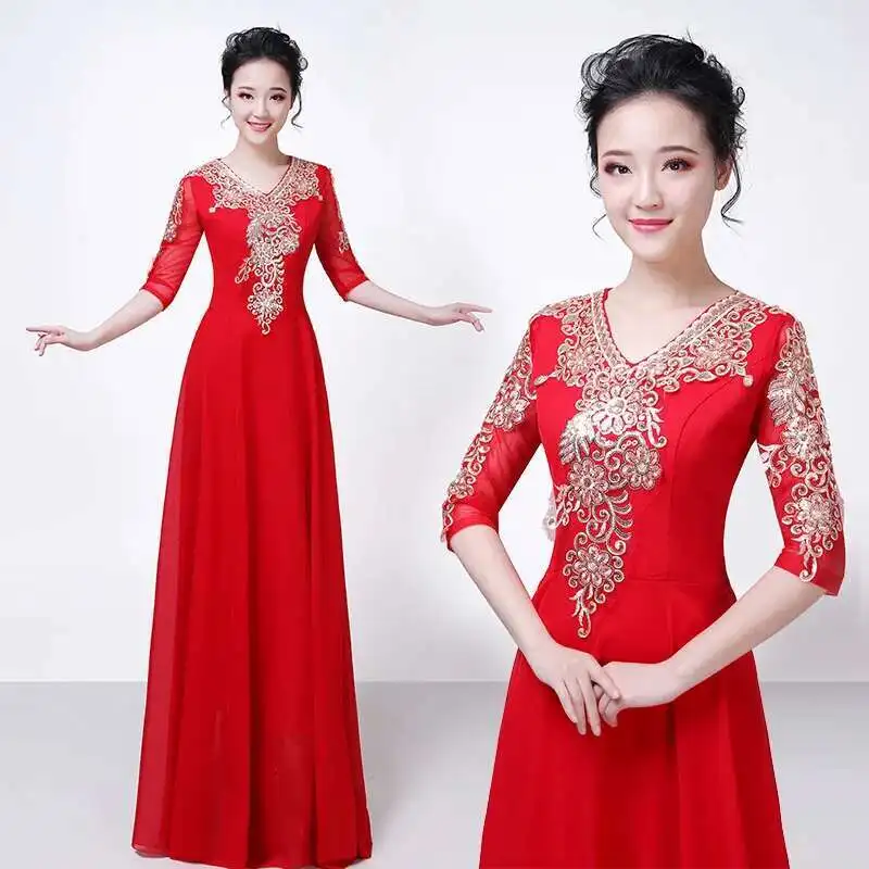 

Cantata Evening Dress Classical Dance Performance Dress Women's Long Dress 2019 New Elegant Host Choir Dress for Adults