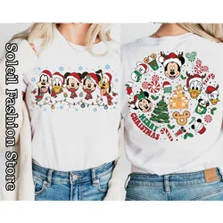 Disney World Merry Christmas Cotton T-Shirt Women Merry Christmas Tops Tees Couple Clothes Fashion Trendy Outfit Y2k Streetwear