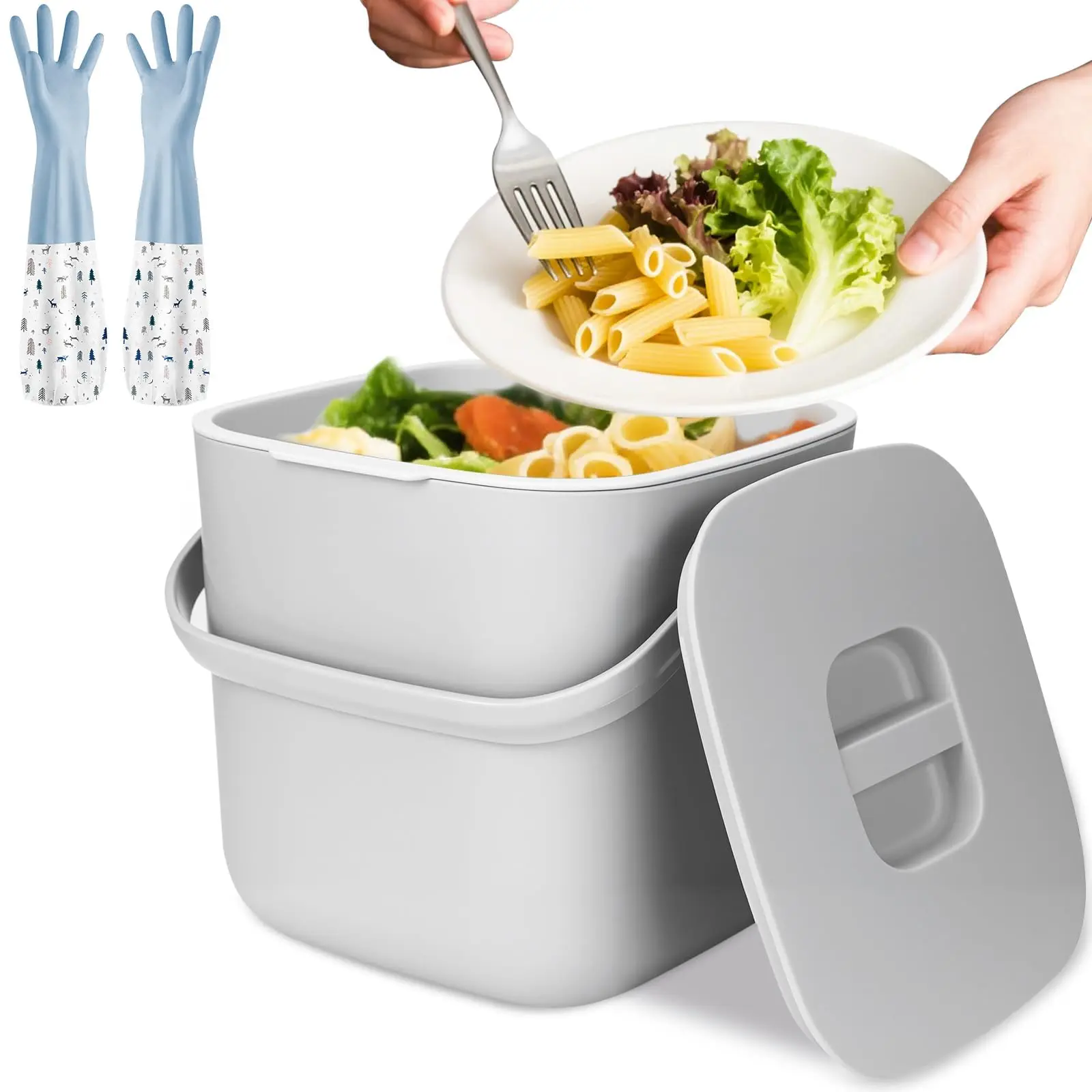 Contenedor de Residuos Orgánicos para Cocina con Tapa, Contenedor de Compost para Residuos Orgánicos Diarios, a Prueba de Olores, Fácil de Limpiar.