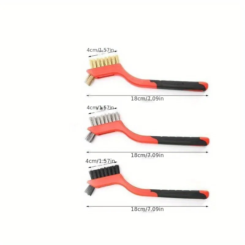 Mini Brush Set Of Three Kitchen Brushes For Gas Hoods Grease And Stain Removal Cooktop Cleaning Tools Steel Wire Small