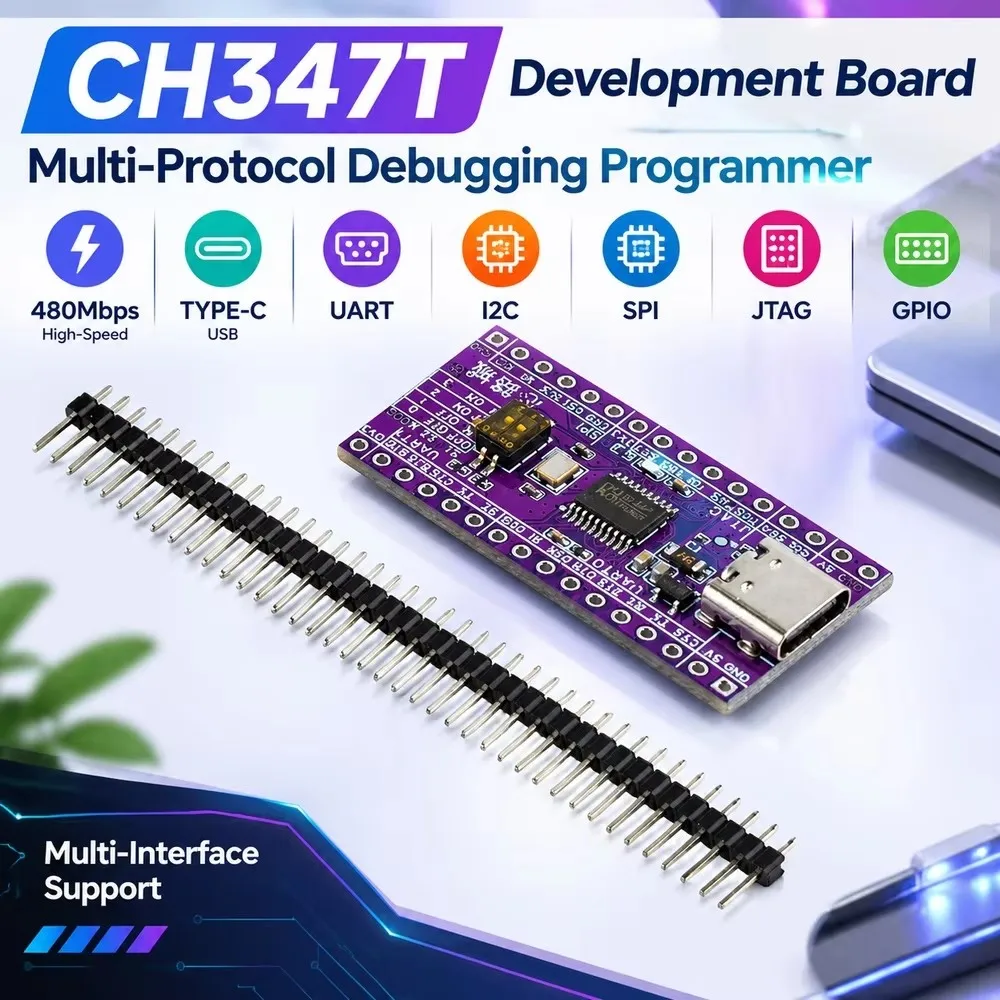 CH347T Development Board Multi-Protocol Debugging Programmer with 480Mbps High‑Speed TYPE-C USB UART/I2C/SPI/JTAG/GPIO Interface